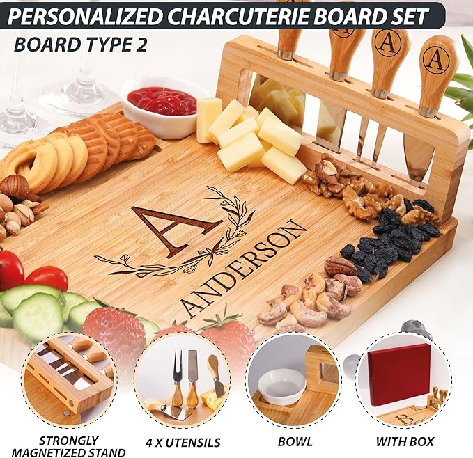 Personalized Charcuterie Board for Christmas 2025 Gifts, Custom Engraved Wood Cheese Board for Couples, Unique Wedding, Engagement, Anniversary, Bridal Shower & Housewarming Gift, Custom Serving Tray
