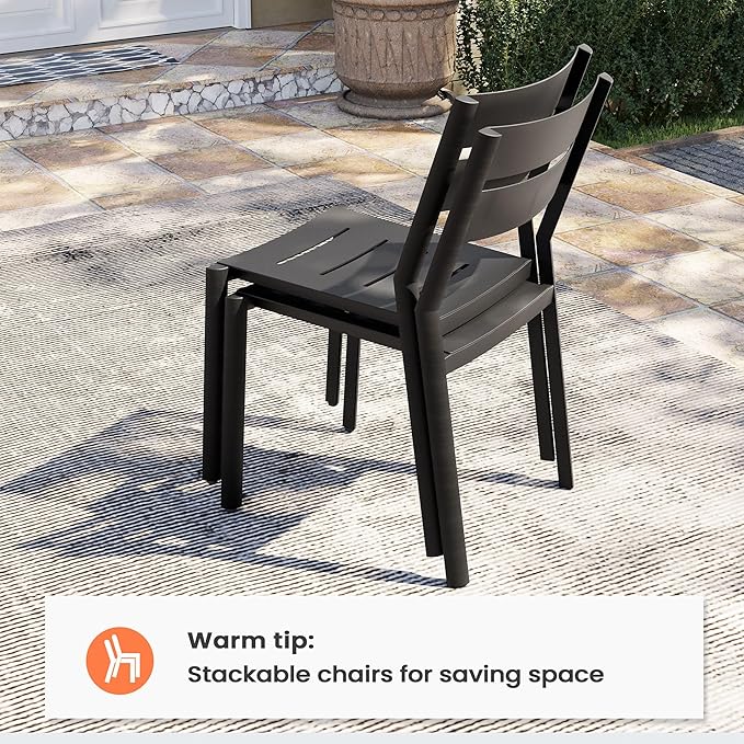 Pellebant Aluminum Stackable Patio Dining Chairs Set of 2, Black Outdoor Dining Chair with Armless, All Weather for Patio, Lawn, Garden