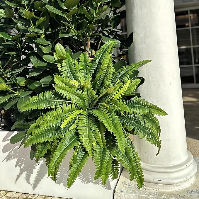Fake Ferns - 2 Packs Artificial Ferns for Outdoors & Indoors, 45in Large Boston Fern with 55 Fronds, Realistc Faux Greenery Plants Ideal for Porch Entrance Hall Planters Windowsills Office Home Decor