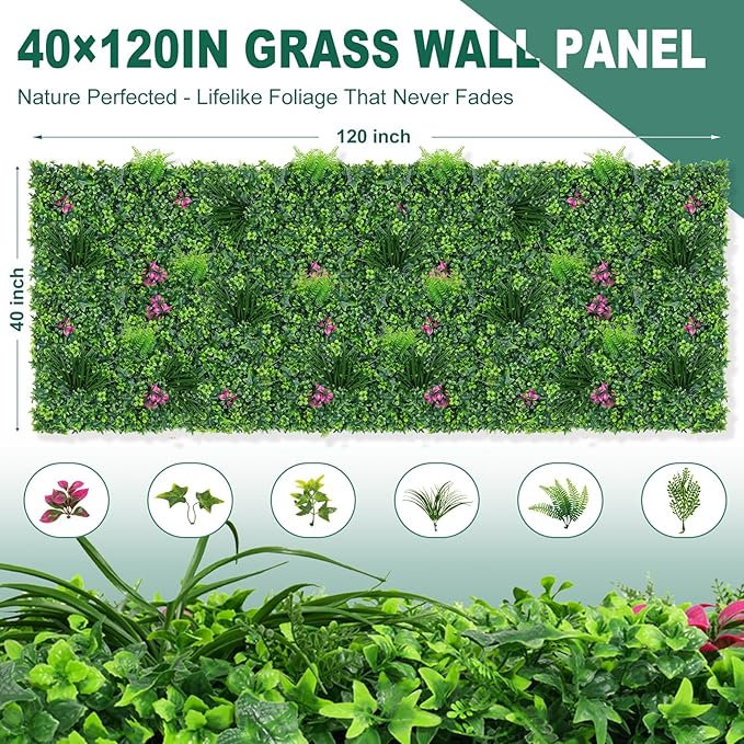 Yangrass Artificial Boxwood Wall Roll, 40"x120" (33.33 sqft) Grass Wall Panels with Mint Plant Leaves, Greenery Backdrop Privacy Screen with UV Protection, Green Grass Wall for Indoor Outdoor Decor