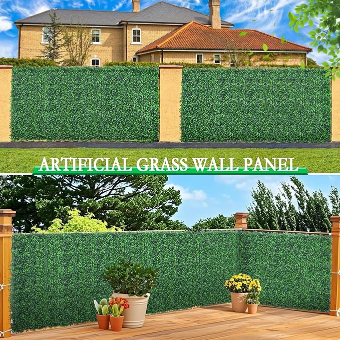 Yangrass Boxwood Roll Panels, 48"x140" Artificial Ivy Privacy Fence Screen, UV-Anti Faux Boxwood Roll Grass Wall Panels for Garden Patio Balcony Privacy