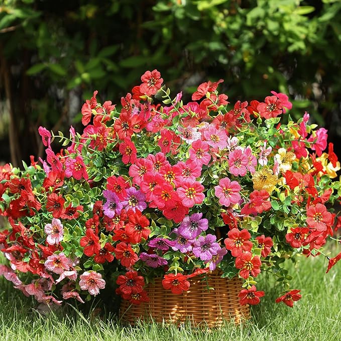 Artificial Flowers Outdoor, Faux Silk Flowers Plastic Plants for Outdoors Indoor Outside Front Porch Hanging Planter Window Box Garden Home Decoration, 14 Pack (Mix)