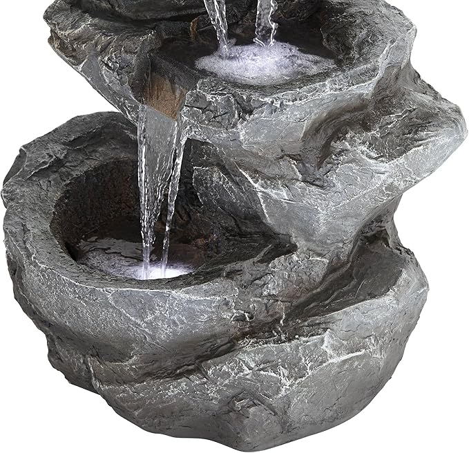 Five Bowl 40 1/2" High Large Zen Modern Indoor Outdoor Decor Gray Resin Floor Fountain with Light LED Standing Waterfall Rock Water Feature for Outside Garden Patio Yard Backyard - John Timberland