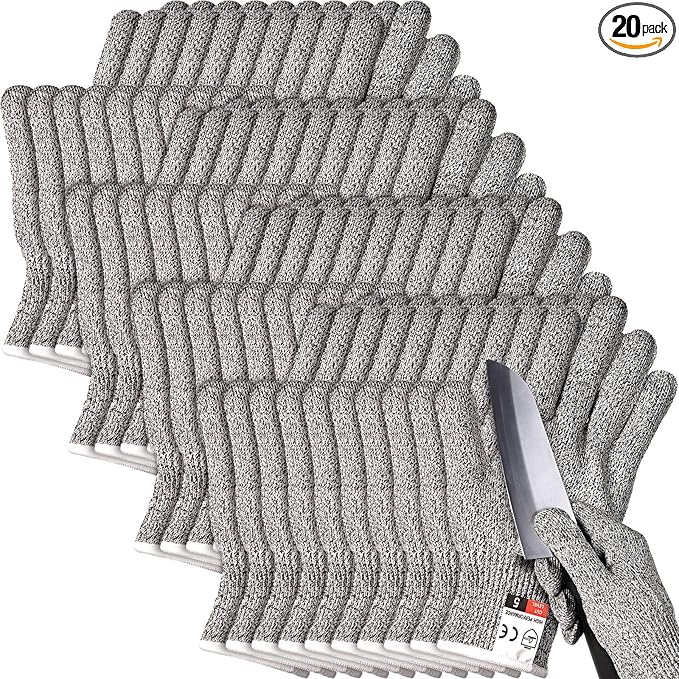 Xuhal 20 Pairs Cut Resistant Gloves Level 5 Protection Cutting Safety Kitchen Anti Cut Gloves for Kitchen (XL)