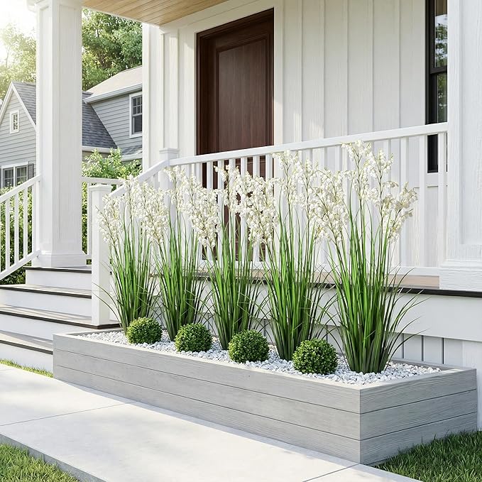 Ttranewsoo Green Onions Home Decor Fake Plants Lily of The Valley Snake Plant Home DéCor Accents Artificial Grass Room Decor Artificial Plants Indoor Artificial Grass 47“ （2PCS ） White