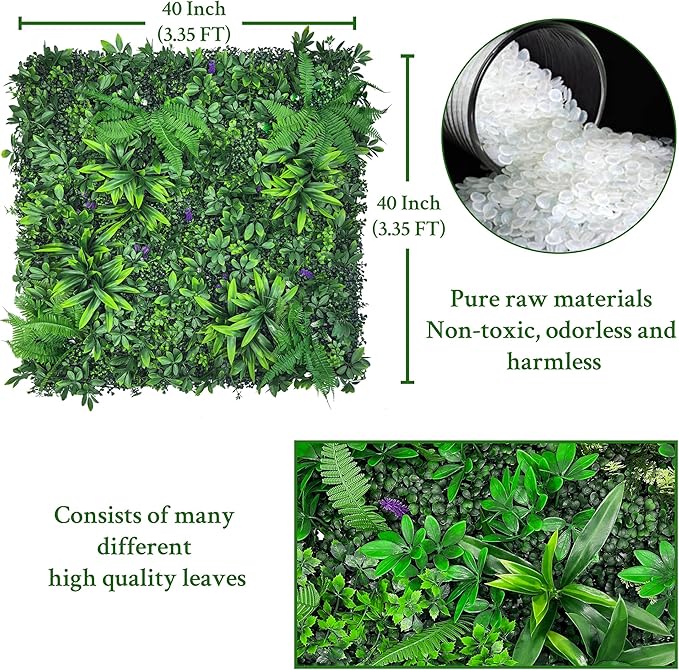 ODTORY Artificial Greenery Wall Panels: 20''x 20'' 4P UV-Anti Faux Greennery Grass Wall Privacy Backdrop Fence Screen for Garden Fence Covering Privacy, Outdoor Indoor Home Decor