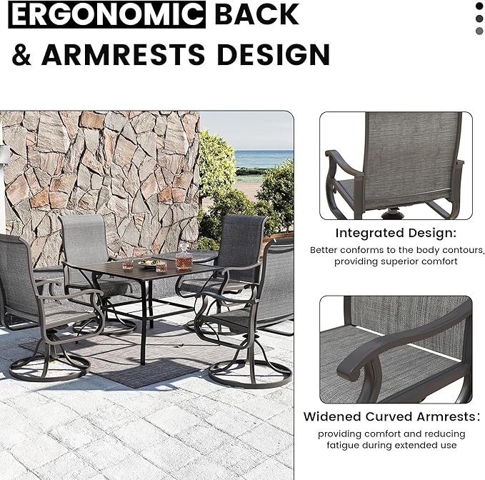 Patio Swivel Chairs Set of 4, Outdoor Dining Chairs with High Back, All-Weather Swivel Rocker Chair for Lawn, Porch or Garden (Grey, 4PCS)
