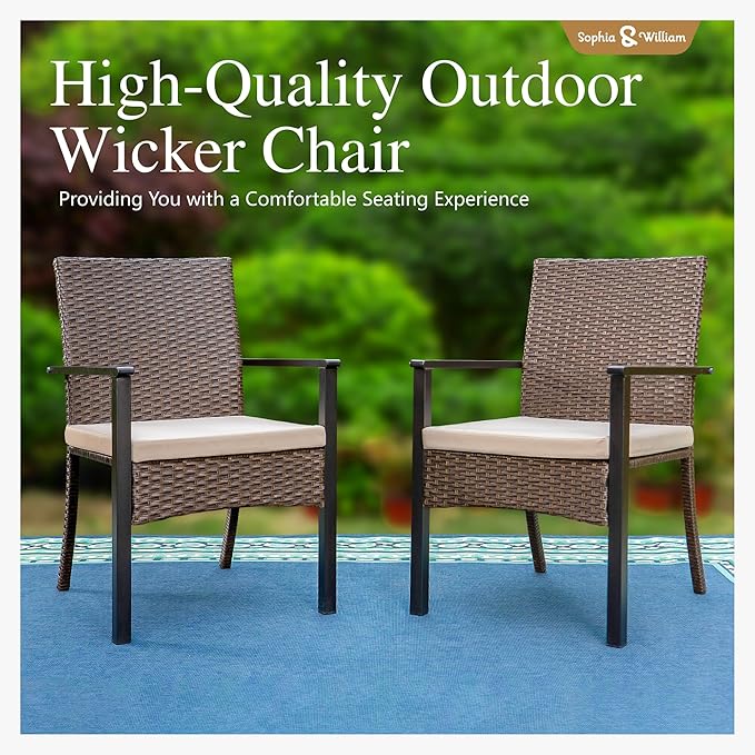 Sophia & William Patio Chairs Set of 4, 4 Pcs Lightweight Rattan Outdoor Dining Chairs, All-Weather Wicker Dining Chairs with Comfortable Seating