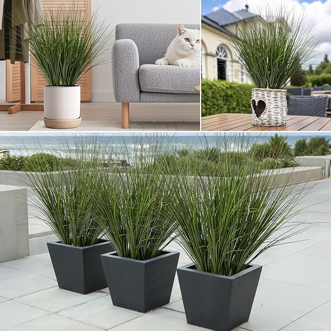 Uqueeten 12PCS Fake Plants Artificial Wheat Grass Greenery Plastic Plants Fake Grass Artificial Plants for Outdoor Decor Artificial Grass Plant with Greenery Stems for Indoor Home Decoration 26.4"