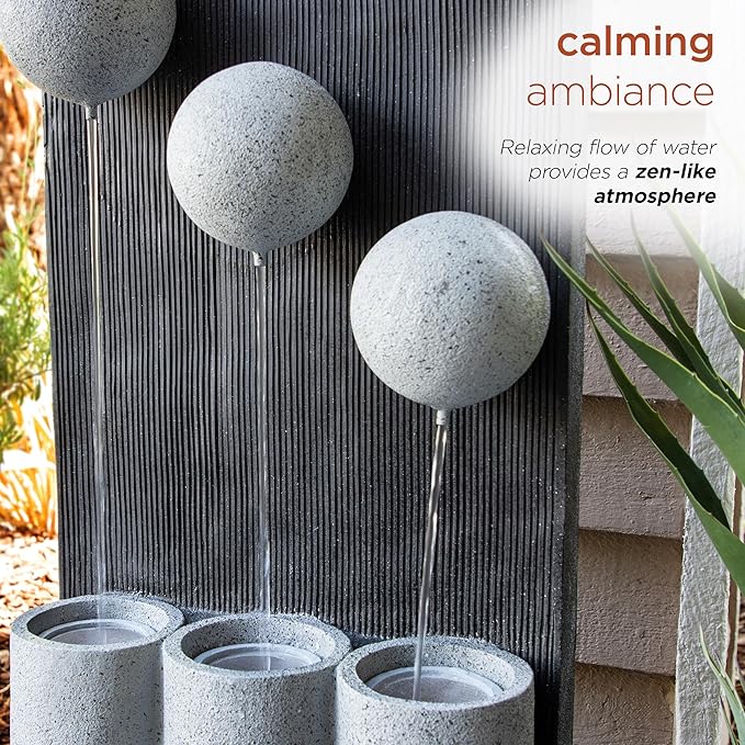 Alpine Corporation 37" Tall Outdoor Floor Calming Infinity Fountain with LED Lights, 3-Tier Modern Water Fountain, Gray