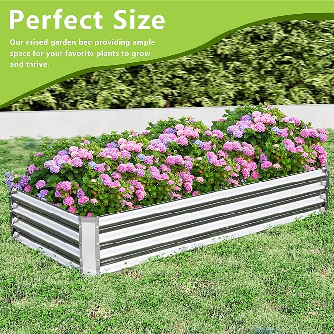 2PCS 6x3x1FT Galvanized Raised Garden Bed Kit, Galvanized Planter Raised Garden Boxes Outdoor, Large Metal Raised Garden Beds for Vegetables-Silver