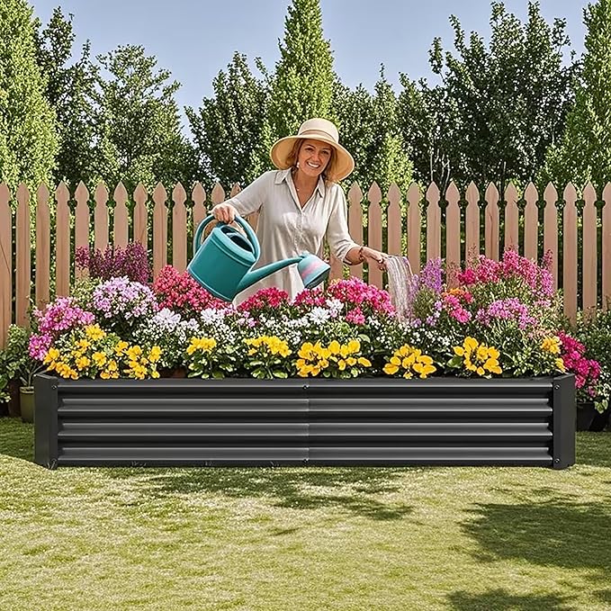 Metal Galvanized Raised Garden Bed Kit, 6 x 3 x 1 ft Galvanized Steel Raised Garden Planter Box Outdoor with Open Base for Growing Vegetables/Flowers/Herbs/Fruits/Succulents, Rectangle, Black