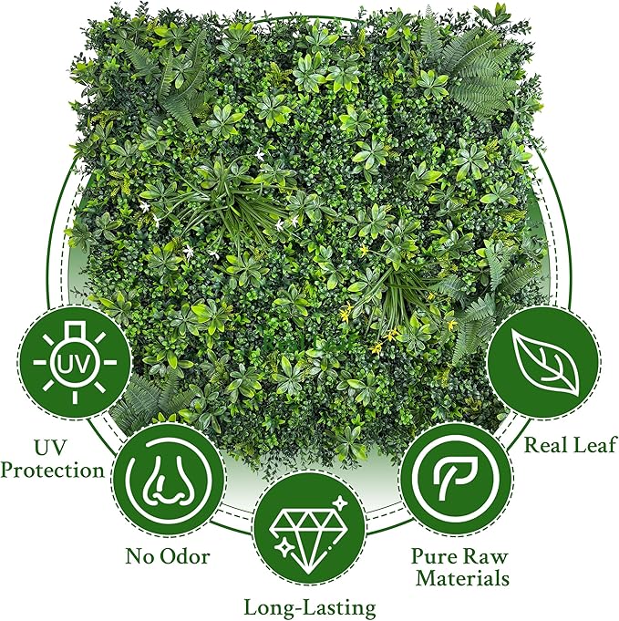 ODTORY Artificial Greenery Wall Panels: 60"x 120" (50 sqft) Faux Grass Wall Backdrop Boxwood Ivy Privacy Screen with UV Protection,Fake Hedge Fence for Outdoor,Indoor,Garden,Backyard and Home Decor