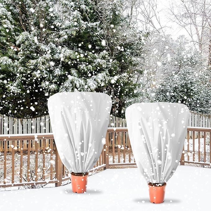 EYNDYN 8 Pcs Plant Covers Frost Protection Bag 39.3" x 39.3" Winter Reusable Plants Jacket with Drawstring Shrub Protection Wraps Bags Frost Blanket for Winter Outdoor Garden Plants