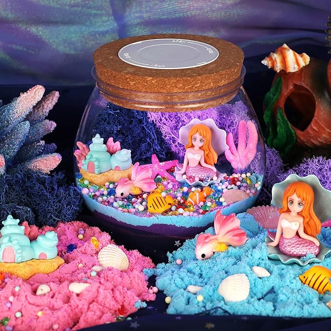 Mermaid Terrarium Crafts Kit for Kids: LED Night Light-Up DIY Toys with Remote – Fun Birthday Gifts for Girls Ages 5 6 7 8 9 10 Years Old – Creative Arts & Crafts Activity Set
