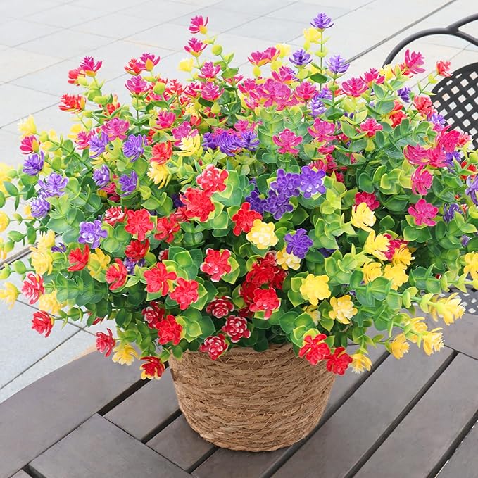 BCBLF 12 Bundles Artificial Fake Plants Flowers, Realistic Flowers Not-Fading and UV Resistant Artificial Flowers for Outdoor Indoor Décor Porch Patio Garden and Home Decoration