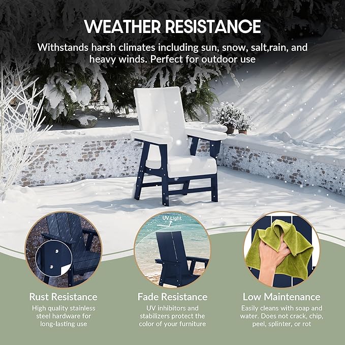 WestinTrends Ashore Outdoor Patio HDPE Plastic Modern Adirondack Dining Chair Navy Blue