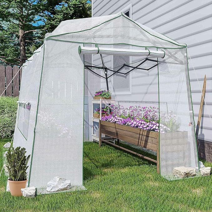 11 x 8.5 x 7.5 FT Walk-in Greenhouse, Portable Pop-up Greenhouse for Indoor Outdoor, Plant Garden Green House with Zippered Doors, Screen Windows, Heavy Duty Frame and Durable PE Cover