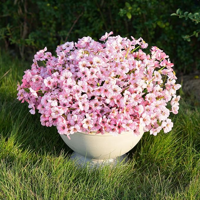 Stymedeca Artificial Flowers for Outdoor Faux Plants for Spring Summer Decoration, UV Resistant Realistic Silk Plastic Fake Flowers Garden Porch Patio Balcony Yard Front Home Decor, 24 Bundles
