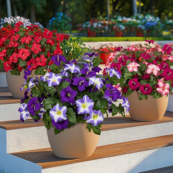 Brlita 19 Inch Artificial Flowers for Outdoor Indoor Garden Home Decoration,Faux Flower for Home Office Garden Patio Balcony 4 Bundles (Double Purple)