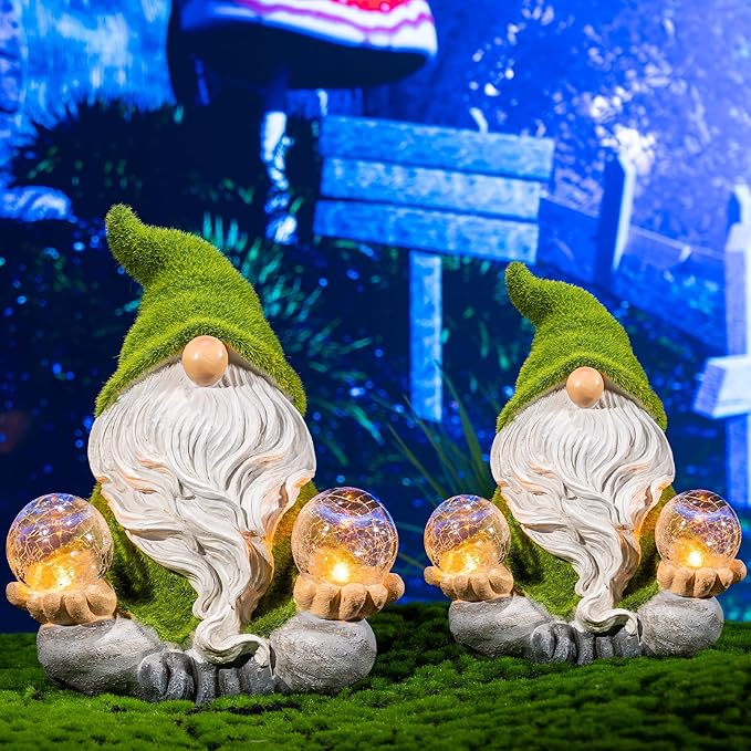 TERESA'S COLLECTIONS Garden Gnomes Decorations for Yard with Solar Lights, Fathers Gifts, Resin Flocked Zen Garden Decor for Outdoor Porch Patio Decor, Yoga Gnome Gifts for Women and Men, 6"