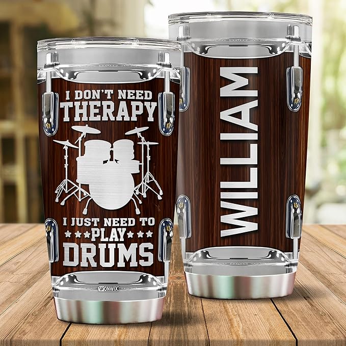 WONWIX Personalized Drummer Gifts for Men Gift for Drummers Drum Players 20oz Travel Cup Coffee Mug Stainless Steel Insulated Tumbler with Lid Gift for Music Lovers