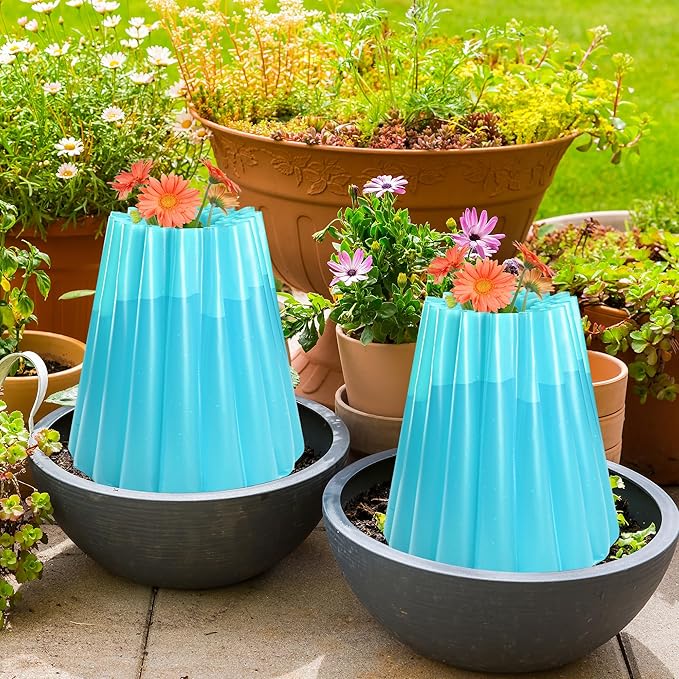 Adnee 5 Pack Water Filled Plant Protectors-19 x 17 Inch Reusable Wall of Water Plant Covers for Tomato Plants-Blue Early Season Insulating Plant Protective Cover for Outdoor Winter Freeze Protection