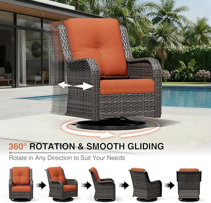 Joyside 6 Piece Wicker Patio Furniture Set, Outdoor Swivel Rocker Patio Chairs with High Back, Deep Seating, Wide Armrest, Thickened Cushions, Outdoor Furniture for Deck, Porch Use
