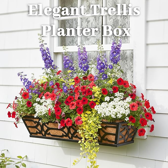 Railing Planter Box, Window Planter Boxes Outdoor 4 Pack 30 Inch Hanging Planter with Adjustable Bracket for Porch, Fence Flower Baskets with Coco Liners