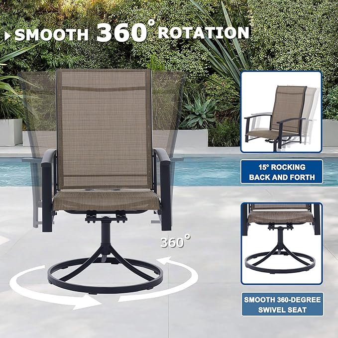 5 Pieces Outdoor Table and Chairs for 4, 42" Honey Oak Round Table with 4 Mocha Swivel Chairs, Patio Set with Swivel Chair, Garden Tables for Outdoor, Patio Dining Set for Lawn Backyard Poolside