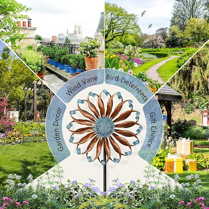 Lariander Wind Spinners Outdoor Metal Large with Stake- 84'' Wind Spinners for Yard and Garden - Windmill for Yard - Ideal Gift Metal Yard Art for Family, Friends, Garden Lovers (Willow Leaf)