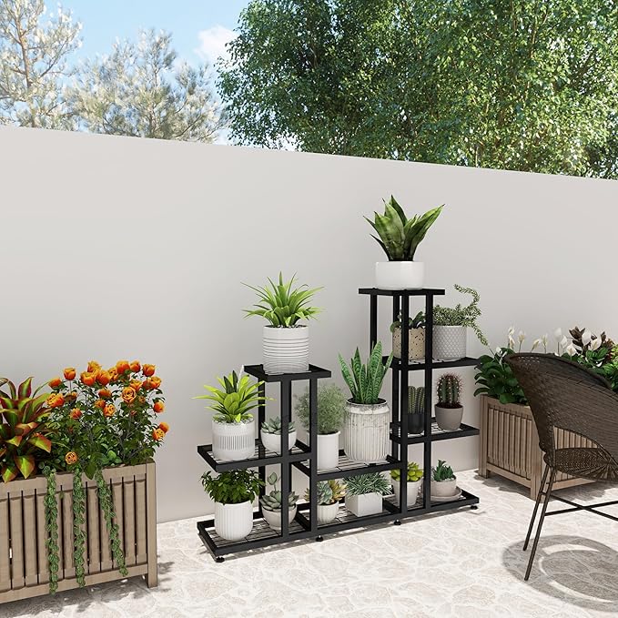 HusDream Corner Plant Stand Indoor 5 Tier 16 Potted Metal Plant Stands Outdoor Flower Shelf Heavy Duty Pot Holders for Patio Balcony Garden Living Room Home Decor (5-Tier 16 Potted)