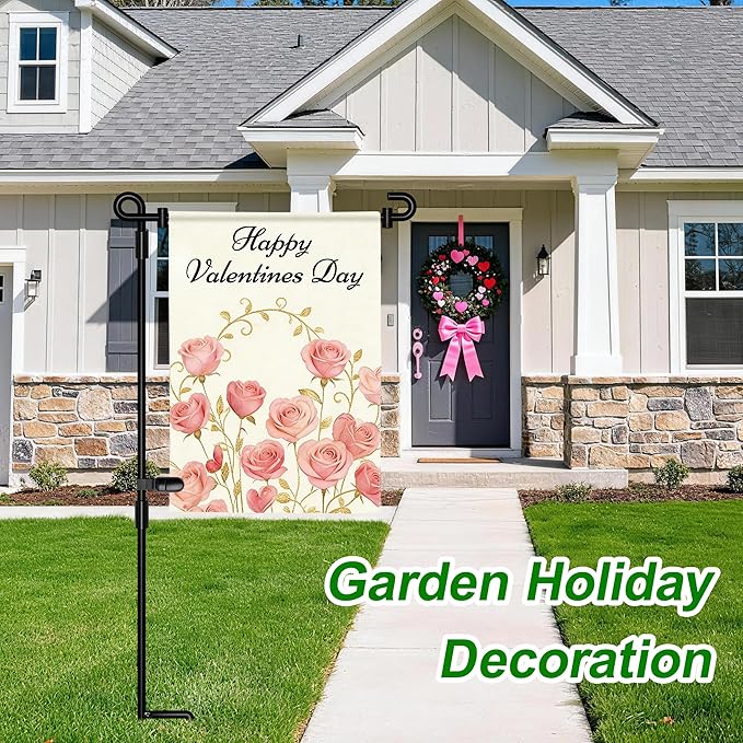 HOOSUN Garden Flag Stand,Premium Garden Flag Holder Pole Metal Powder-Coated Weather-Proof Paint with Graden Flag Clip and Spring Stoppers Without Flag Garden Decorations