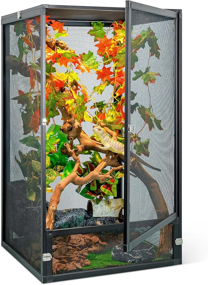 BINANO 33 Gal Detachable and Foldable Reptile Butterfly Cage Terrarium, 360° Observation, Airflow, Interaction in Gecko Tank for Crested Geckos, Leopard Geckos, Chameleons, Bearded Dragons