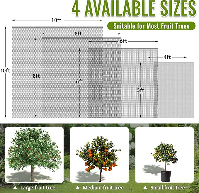 2 Pack Fruit Tree Netting Bags with Zipper and Drawstring, Ultra Fine Mesh Garden Netting Plant Cover, Bird Netting for Blueberry Bushes, Fruit Vegetable Trees, Flowers (Black, 10 x 10 ft)