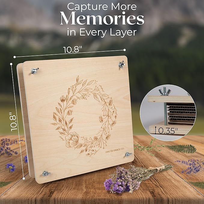 Extra Large Flower Press Kit | 11"x11" 10 Layers Wooden Pressing Boards, Tools & Bag | Crafting Kits for Adults & Kids | DIY Pressed Flower Plant Preservation Kit | Bouquet Preservation | Great Gift