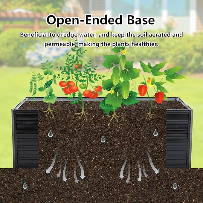 Galvanized Raised Garden Bed 6x3x2ft Outdoor Planter Box Galvanized Steel Garden Bed Kit for Vegetables, Flowers, Herbs and Succulents Black