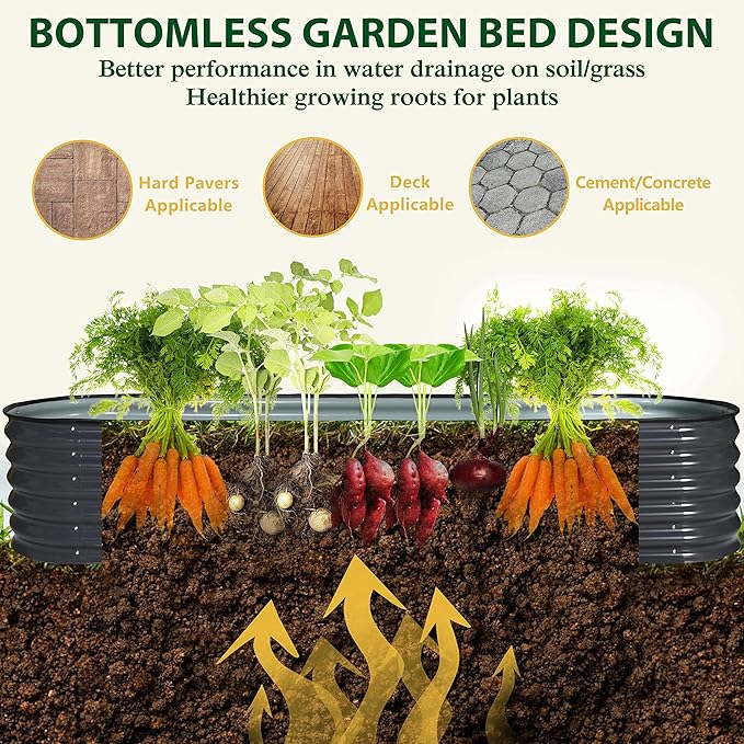BlueWish 8x2x1.4FT Raised Garden Bed, 17" H Metal Planter Boxes Outdoor with Bottomless Design, Galvanized Raised Garden Bed for Plants Flowers, 9 in 1 Raised Planter Bed Kit, Grey