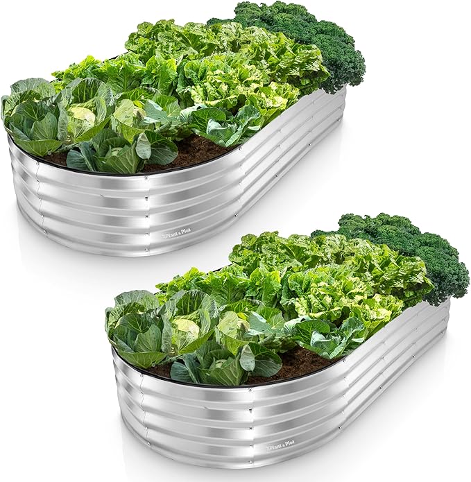Plant & Plot Galvanized Raised Garden Beds Outdoor // 6×3×1 ft (2-Pack) Planter Raised Beds for Gardening, Vegetables, Flowers // Large Metal Garden Box // Patented Tool-Free Design (Silver)