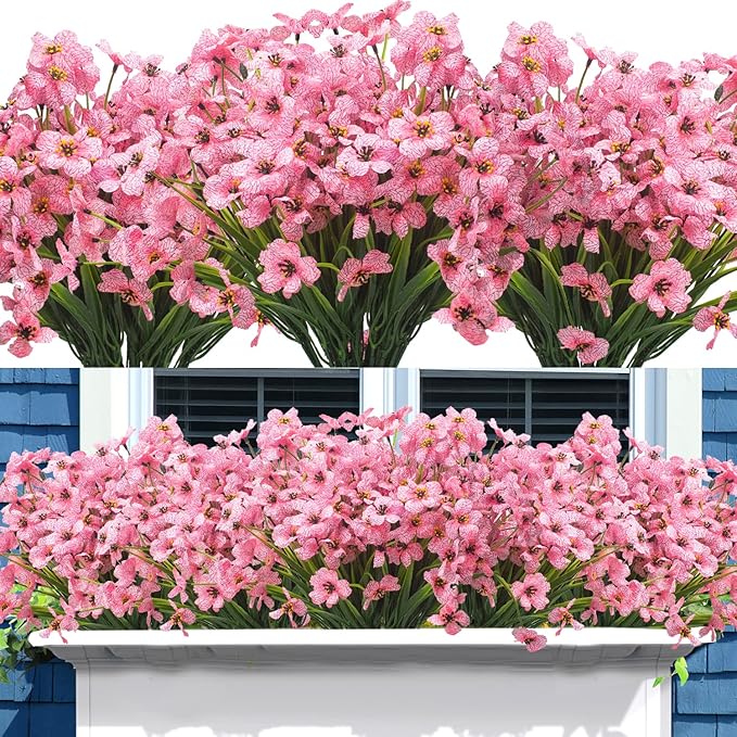 Grunyia 20 Bundles Artificial Flowers, Outdoor Indoor UV Resistant Fake Flowers No Fade Faux Plastic Plants Garden Porch Window Box Decoration