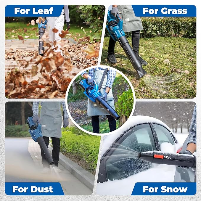 Dong Cheng Brushless Cordless Leaf Blower, 40V Battery Powered Blower with 2 * 4.0Ah Batteries & Charger, 650 CFM High-Efficiency Blower for Sidewalks, Driveways, Town Care, Blowing Leaves and Snow