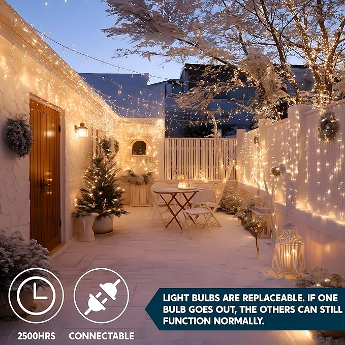 Joiedomi Christmas String Lights Indoor,200(2x100) Mini Warm Fairy Light,43FT Lighting Decor for Patio Dorm Classroom Bedroom Holiday Wedding Party Garland Birthday Festival,White Wire