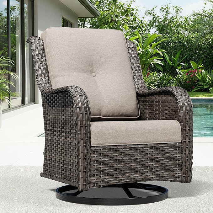 Joyside Outdoor Swivel Rocker Patio Chairs, Wicker Patio Furniture with High Back, Deep Seating, Wide Armrest, Thickened Cushions, Outdoor Rattan Furniture for Deck, Porch Use