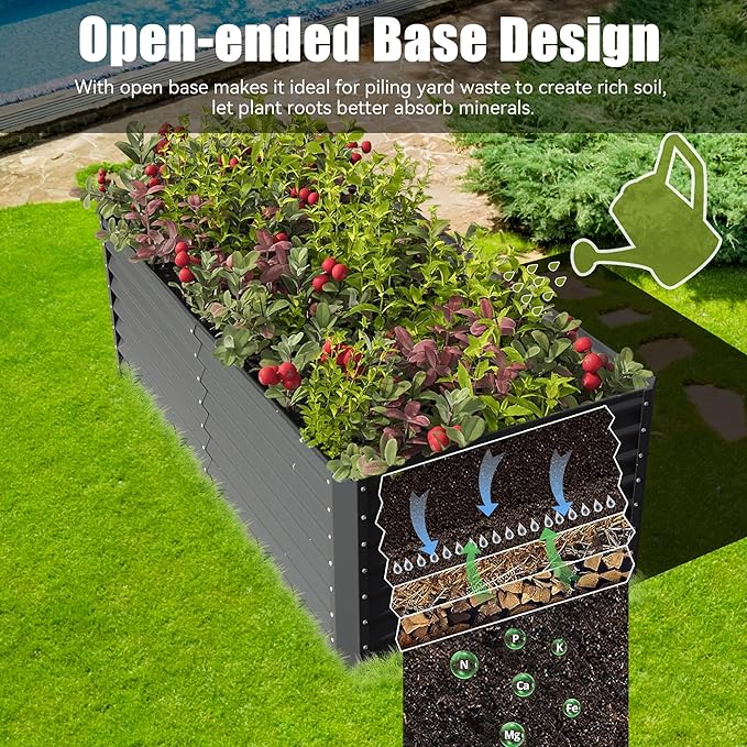 Domi 6×3×2 ft Galvanized Raised Garden Bed, Outdoor Planter Garden Boxes Large Metal Planter Box for Gardening Vegetables Fruits Flowers, Grey