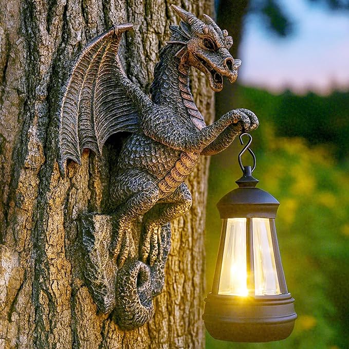 Dragon Tree Hugger with Solar Lantern Dragon Lamp Decor Garden Statue Outside Outdoor Yard Unique Gifts for Mom Women Grandma
