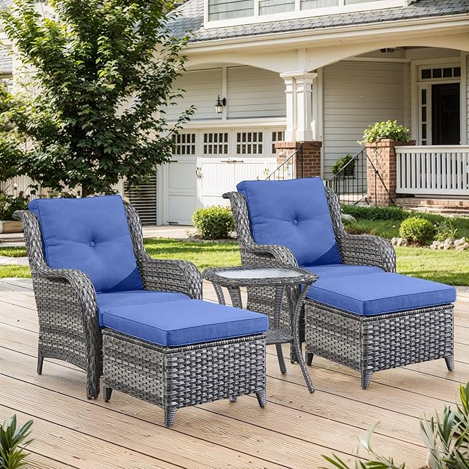 Belord Outdoor Wicker Furniture 5 Pieces Patio Furniture Set Patio Chairs with Ottomans and Side Table Conversation Set for Porch Garden Deck Balcony Poolside