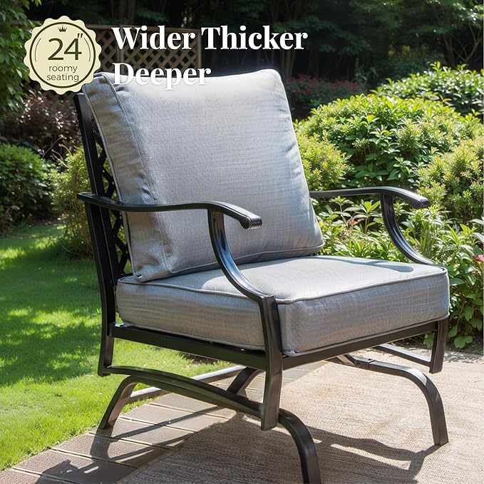 Patio Chairs Set of 2, High Back Outdoor Patio Metal Chairs with 5.75" Thick Cushions for Bistro Balcony Porch Deck and Yard, Grey