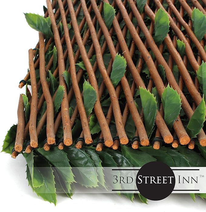 3rd Street Inn Red Tipped Photinia Leaf Trellis 4-Pack - Bamboo Greenery Panel - Boxwood and Ivy Privacy Fence Substitute - DIY Flexible Fencing (Red Tipped Photinia)