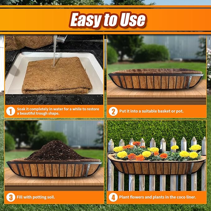 Coco Liners for Planters 48 Inch, 2 Pack Trough Window Box Liners, Coconut Fiber Liners for Planters Flower Baskets Garden Outdoor Plants
