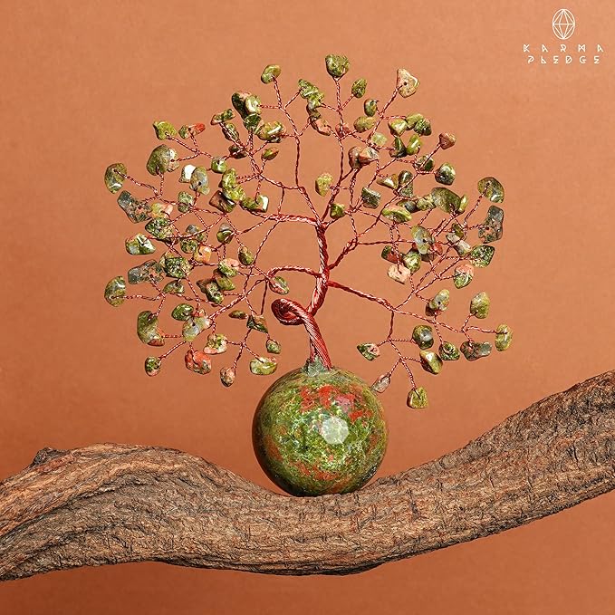 Crystal Tree of Life Home and Office Decor Gifts for Women, Unakite Chakra Healing Stones Feng Shui Bonsai Tree for Positive Energy, Money, Good Luck, Christmas Decor, Birthday Gifts for Mom